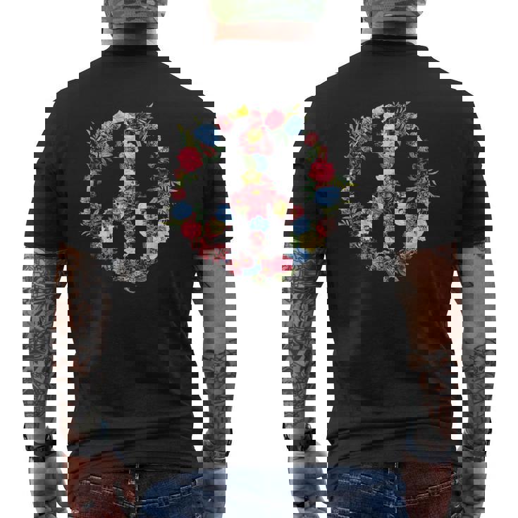Peace Sign Flower Wreath Love And Kindness Botanical Hippie Men's Back Print T-Shirt