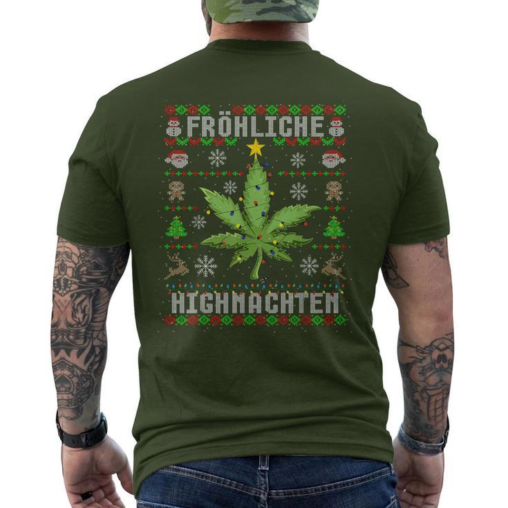 Ugly Christmas Frohe Highnachten Marihuana Weed Geschenk T-Shirt mit Rückendruck