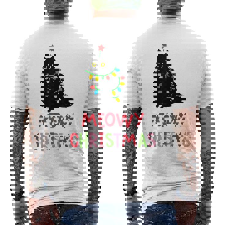 Meowy Christmas Black Cat Christmas Lights Cat Lovers Men's T-shirt Back Print
