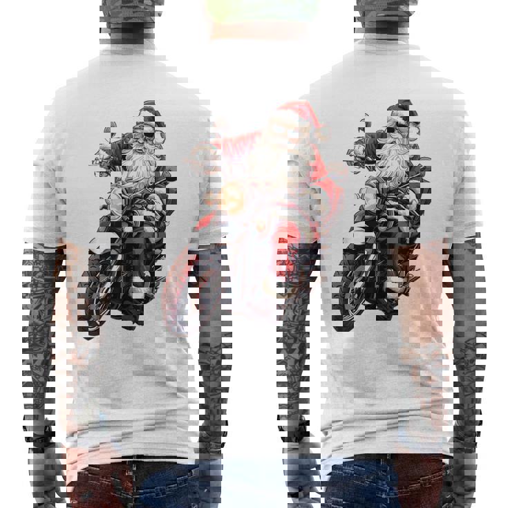 Santa Riding Motorcycle Bike Christmas Biker Xmas Men's Back Print T-Shirt