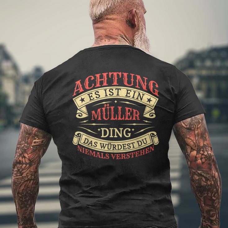 Achtung Es Ist Ein Müller Ding Last Name Plate S T-Shirt mit Rückendruck Geschenke für alte Männer