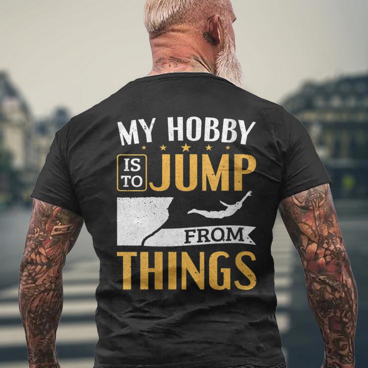 Damen Cliff Jump Mein Hobby Iston Dingen Zu Springen Klippenspringen Mit-Ausschnitt T-Shirt mit Rückendruck Geschenke für alte Männer