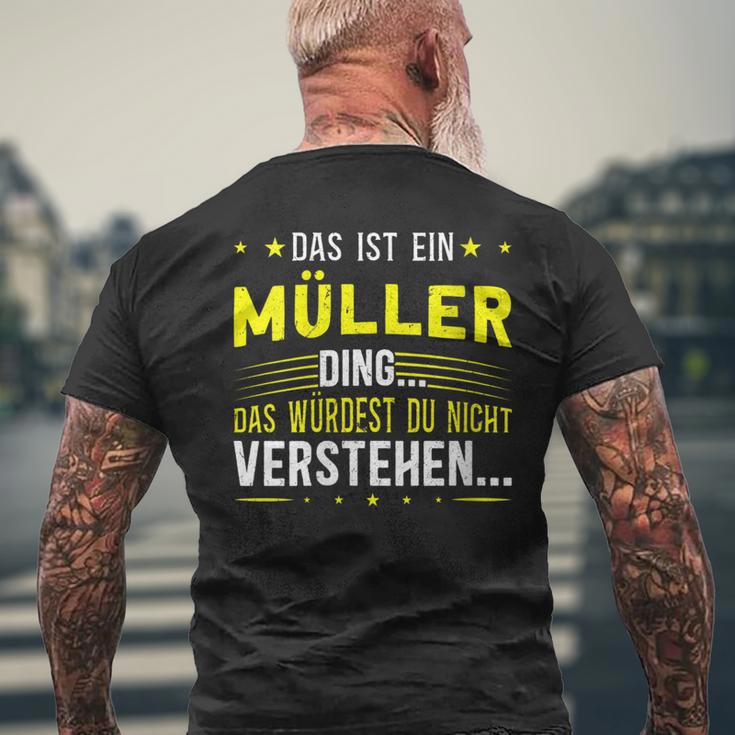 Damen Das Ist Ein Müller Ding Spruch Für Familie Müller Mit-Ausschnitt T-Shirt mit Rückendruck Geschenke für alte Männer