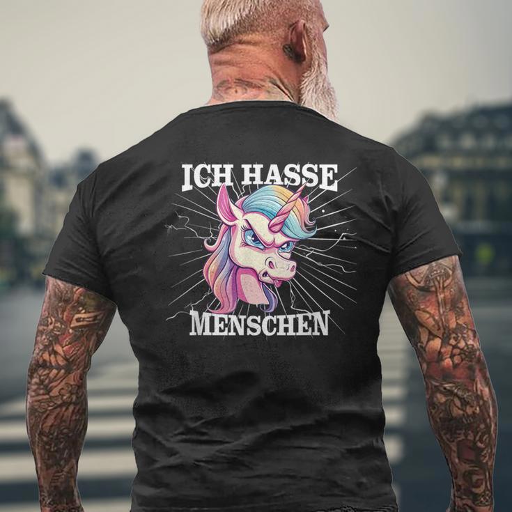 Unicorn Meme Based Ich Hasse Menschen T-Shirt mit Rückendruck Geschenke für alte Männer