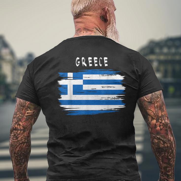 Greece Flag Brush Stroke Style T-Shirt mit Rückendruck Geschenke für alte Männer