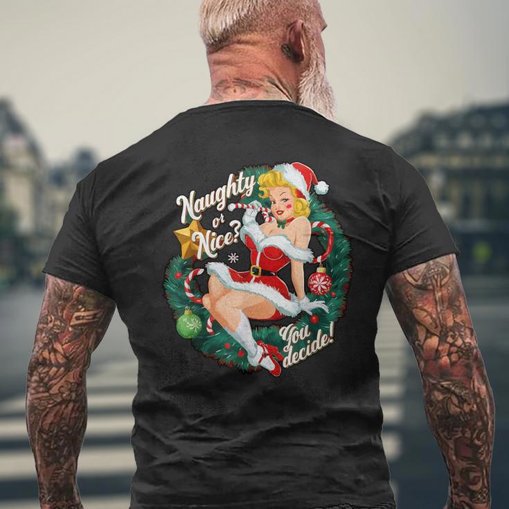 Naughty Or Nice Du Entscheide Pinup T-Shirt mit Rückendruck Geschenke für alte Männer