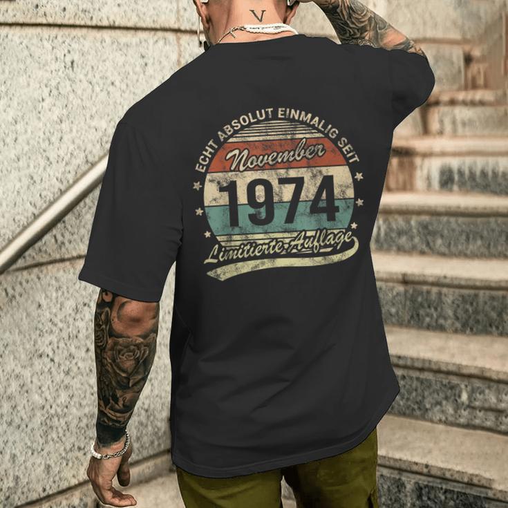 50Th Birthday Real Absolut Einmalig Seit November 1974 T-Shirt mit Rückendruck Geschenke für Ihn