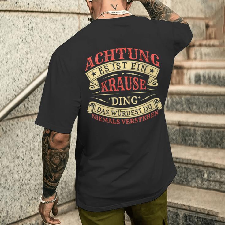 Damen Achtung Es Ist Ein Krause Ding Nachname Namensschild Mit-Ausschnitt T-Shirt mit Rückendruck Geschenke für Ihn