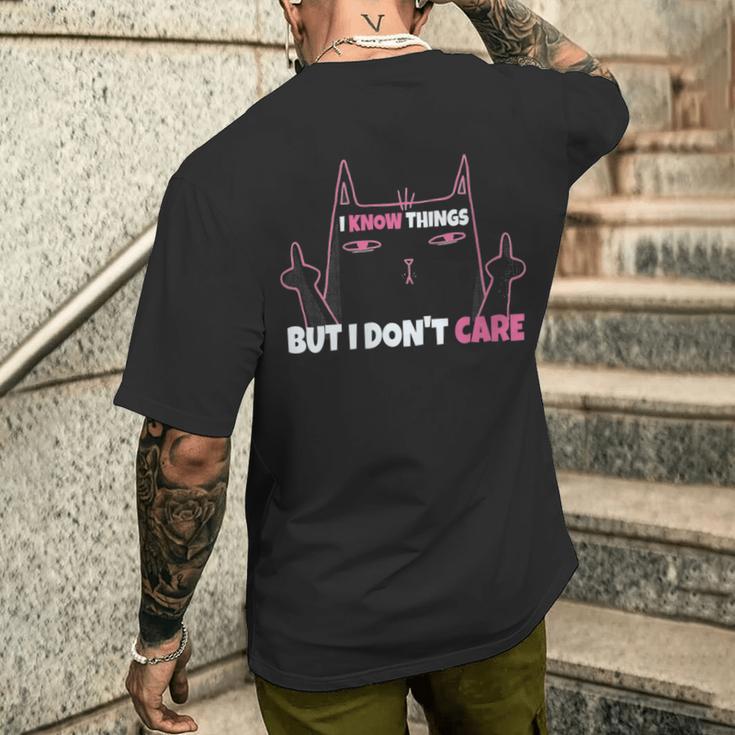 Damen Freche Katze Ich Weiß Dinge Aber Es Ist Mir Egal Mit-Ausschnitt T-Shirt mit Rückendruck Geschenke für Ihn