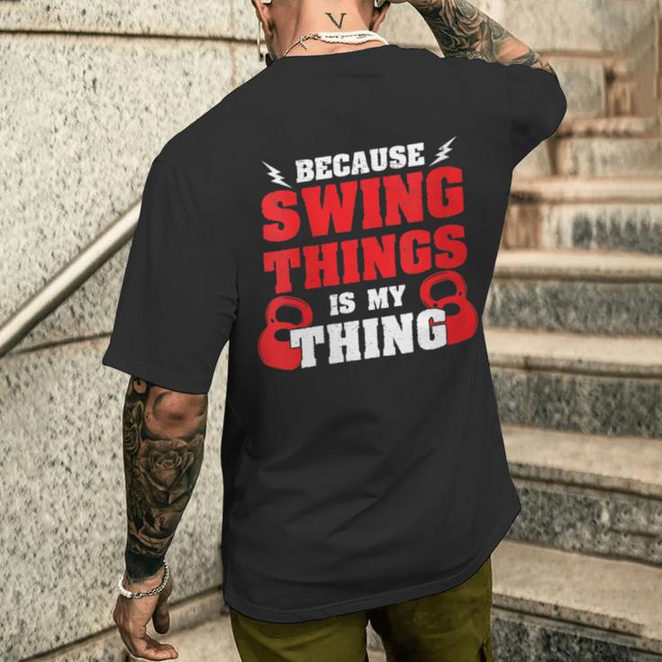 Damen Weil Swing Things Mein Ding Ist Workout Kettlebell Mit-Ausschnitt T-Shirt mit Rückendruck Geschenke für Ihn