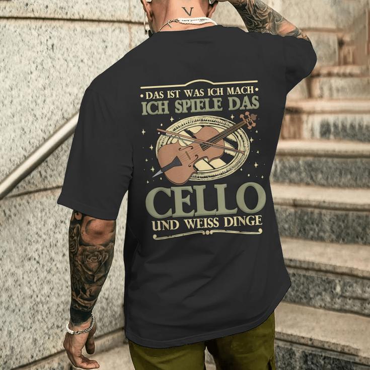 Das Ist Was Ich Mach Ich Spiel Das Cello Und Weiß Dinge T-Shirt mit Rückendruck Geschenke für Ihn