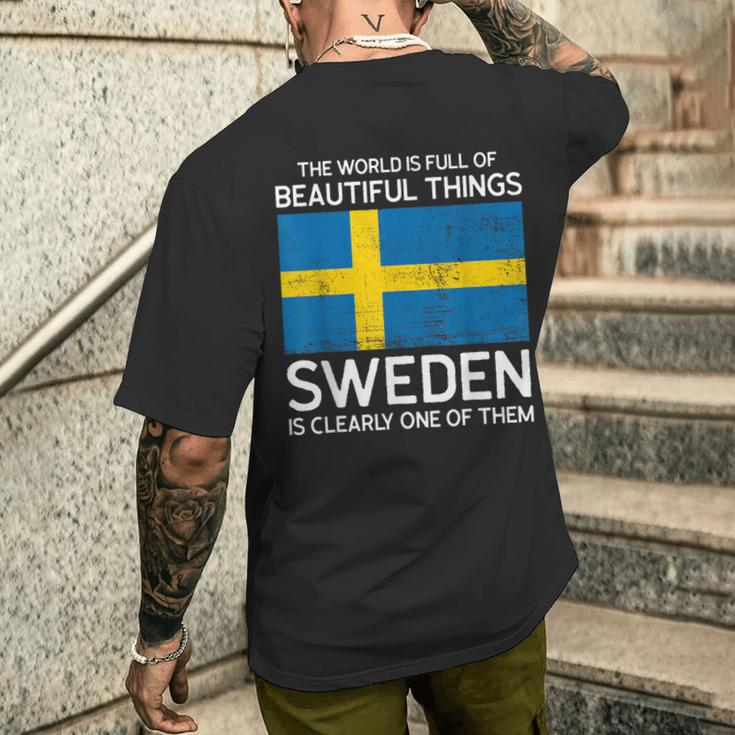 Die Welt Ist Schöne Dinge Schwedische Wurzeln T-Shirt mit Rückendruck Geschenke für Ihn