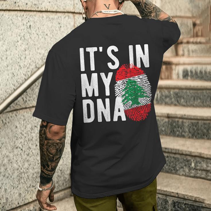 It's In My Dna Lebanon Flag Fingerprint T-Shirt mit Rückendruck Geschenke für Ihn