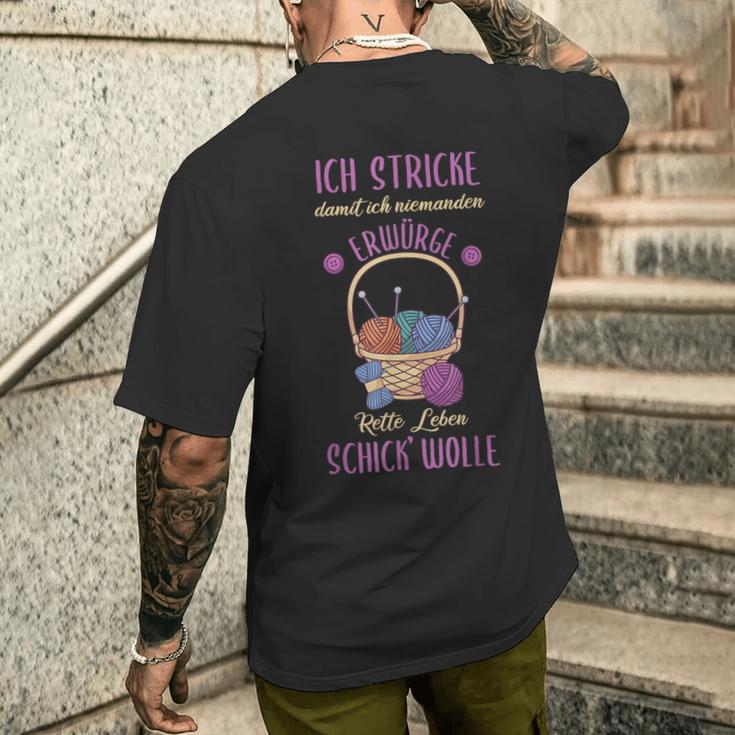 Knitted Ich Stricke Damit Ich Niemanden Erwürge T-Shirt mit Rückendruck Geschenke für Ihn