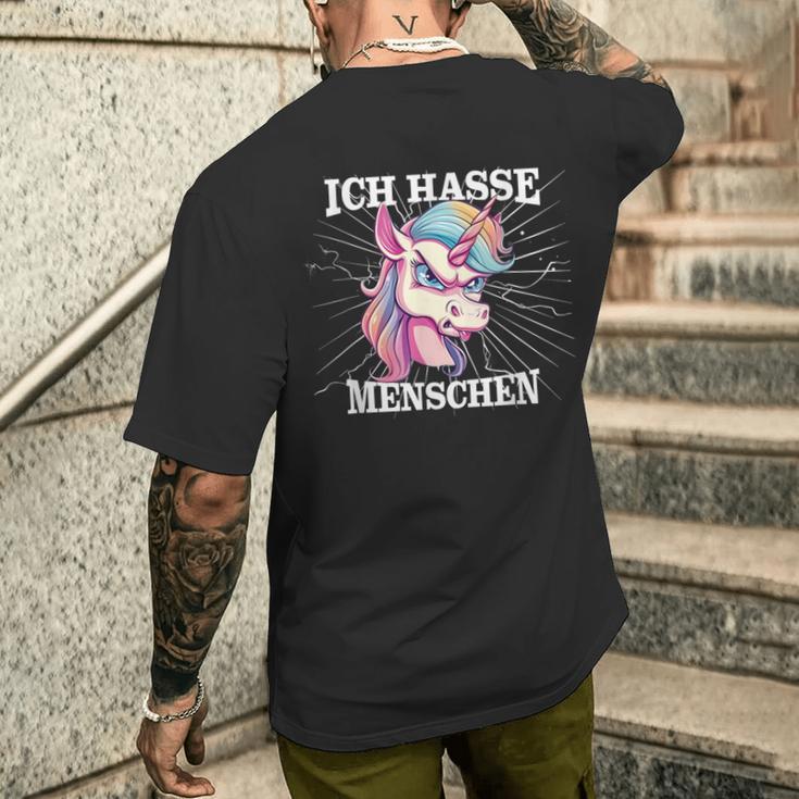 Unicorn Meme Based Ich Hasse Menschen T-Shirt mit Rückendruck Geschenke für Ihn