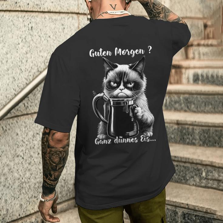 Guten Morgen Ganz Thin Eis Cat Kaffee T-Shirt mit Rückendruck Geschenke für Ihn