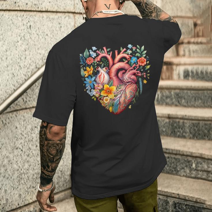 Herz Blumen Menschliches Organ Anatomie Liebe T-Shirt mit Rückendruck Geschenke für Ihn