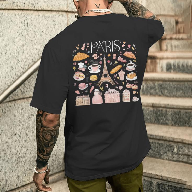 Paris France Souvenir Elegant Parisian Landmarks Aifel Tower T-Shirt mit Rückendruck Geschenke für Ihn