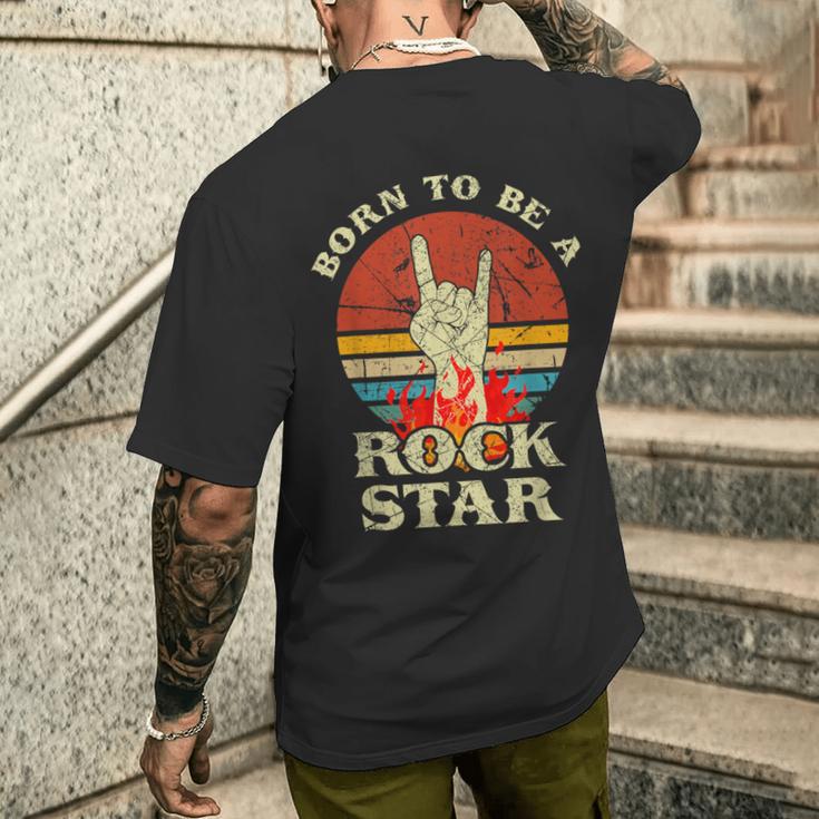 To Be Rockstar Heavy Metal Hand Hornintage Retro Born T-Shirt mit Rückendruck Geschenke für Ihn