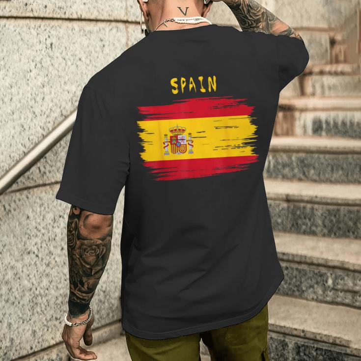 Spain Flag Brush Stroke Style T-Shirt mit Rückendruck Geschenke für Ihn