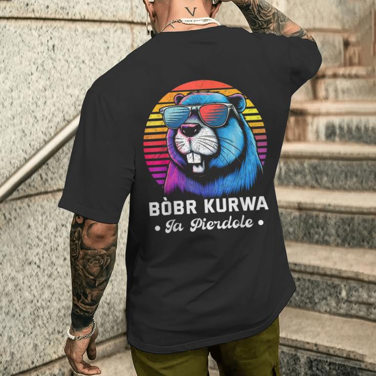 Synthwave Polish Bobr Meme Bober Kurwa Ja Pierdole Bòbr T-Shirt mit Rückendruck Geschenke für Ihn