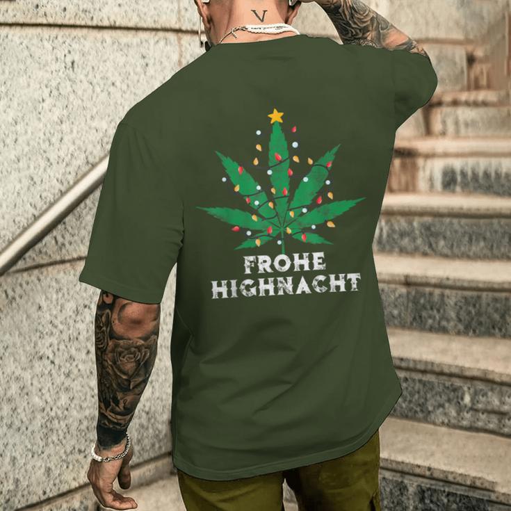 Merry Highnacht Christmas Hemp Leaf Word Game T-Shirt mit Rückendruck Geschenke für Ihn