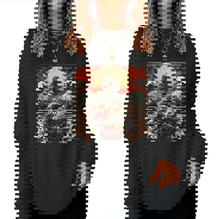 Art Japonaisintage Coucher De Soleil Montagne Floral Geisha Sweat-shirt pour femme