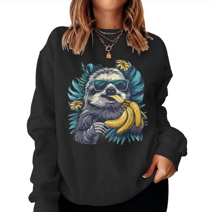 Banana Sloth Wildlife Sunglasses Portrait Banana Fruit Sweatshirt Frauen