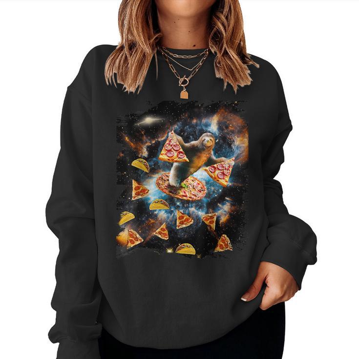 Galaxy Sloth Eat Pizza Taco In Space Sweatshirt Frauen