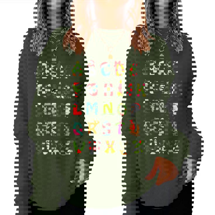 Christmas Alphabet Abc Cute Xmas Prek Teacher Women Women Sweatshirt