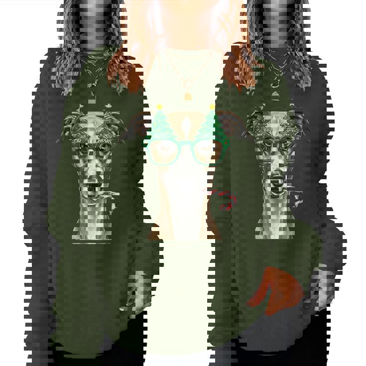 Christmas Tree Sunglasses Whippet Candy Cane Womens Women Sweatshirt