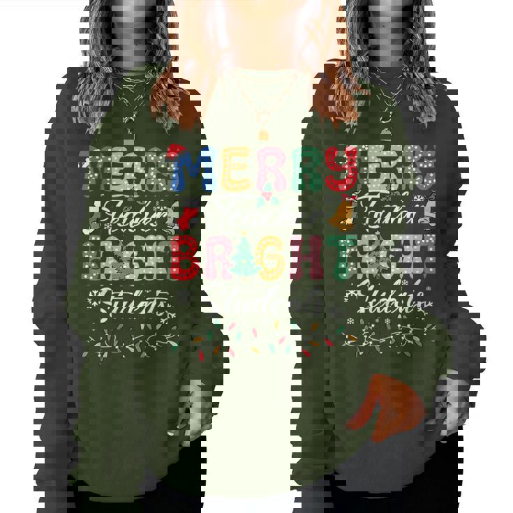 Merry Teacher Bright Student Teacher Xmas Holiday Men Women Sweatshirt