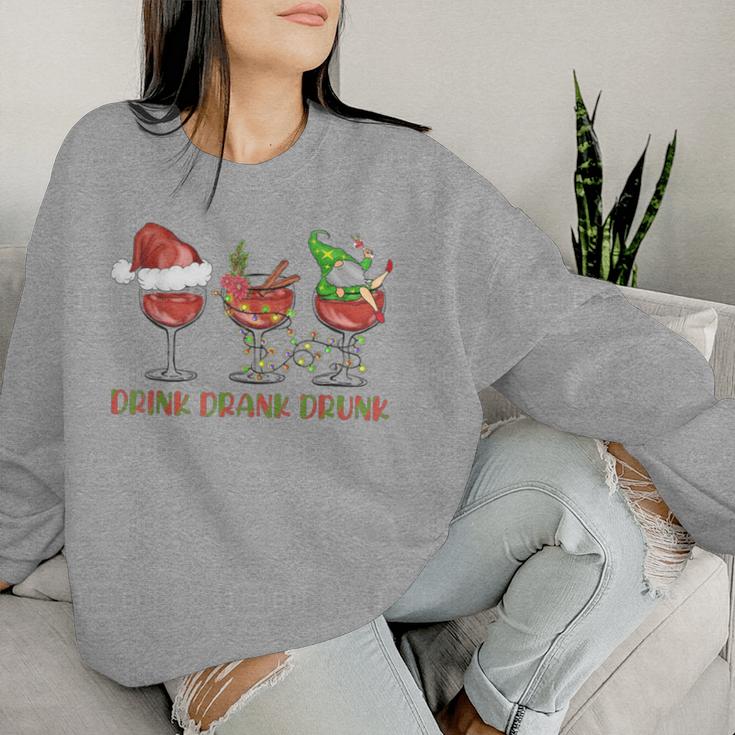 Drink Drank Drunk Wine Santa Christmas Blue Sweatshirt Frauen Geschenke für Sie