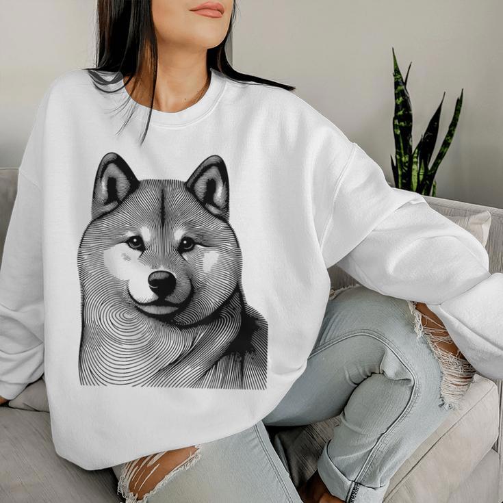 Dog Fingerprint Shiba Inu Dad Mom Gray Sweatshirt Frauen Geschenke für Sie