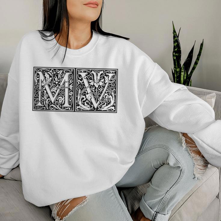 Mv Initials M Name Surname Onomastics Onomatology Gray Sweatshirt Frauen Geschenke für Sie