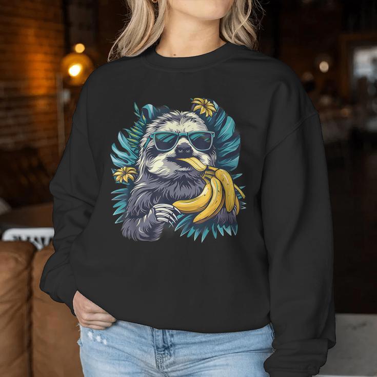 Banana Sloth Wildlife Sunglasses Portrait Banana Fruit Sweatshirt Frauen Lustige Geschenke