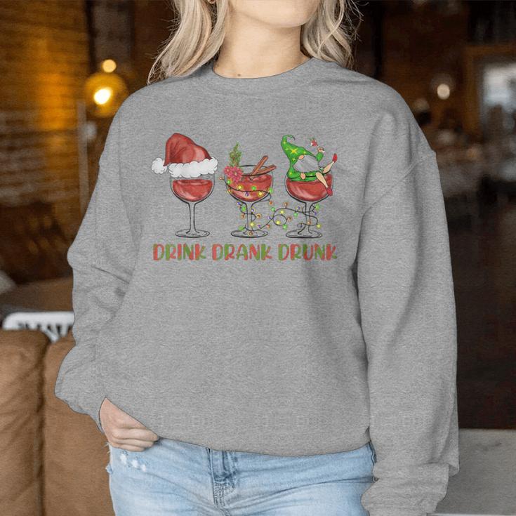 Drink Drank Drunk Wine Santa Christmas Blue Sweatshirt Frauen Lustige Geschenke