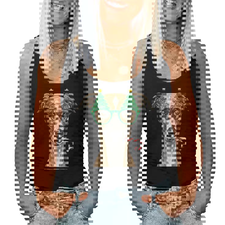 Christmas Tree Sunglasses Whippet Candy Cane Womens Women Tank Top