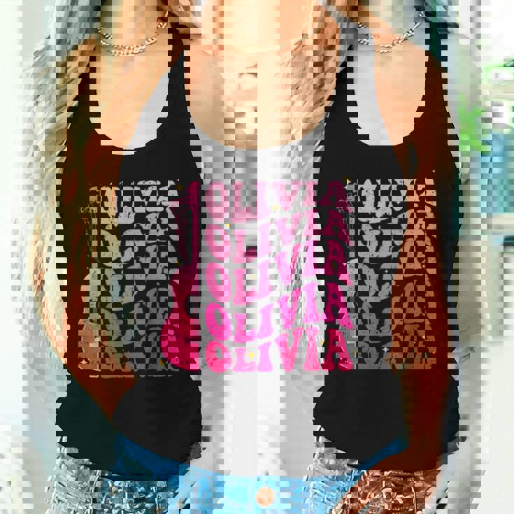Retro Olivia First Name Personalized Groovy 80'S Pink Girl Women Tank Top Gifts for Her