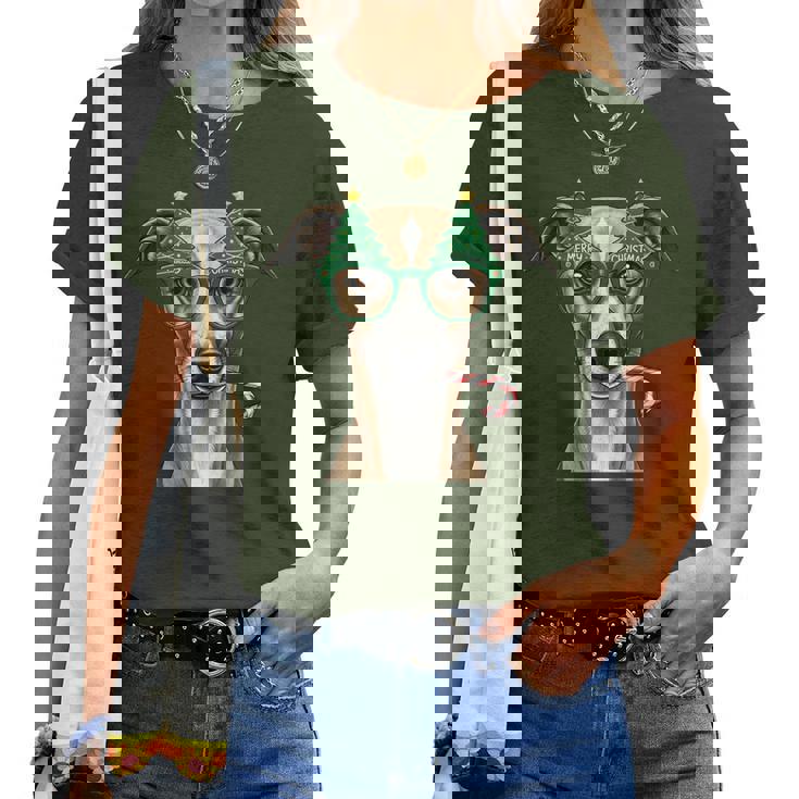 Christmas Tree Sunglasses Whippet Candy Cane Womens Women T-shirt