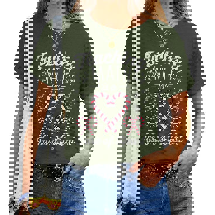 Christmas Candy Cane Work Of Heart Math Teacher Women T-shirt