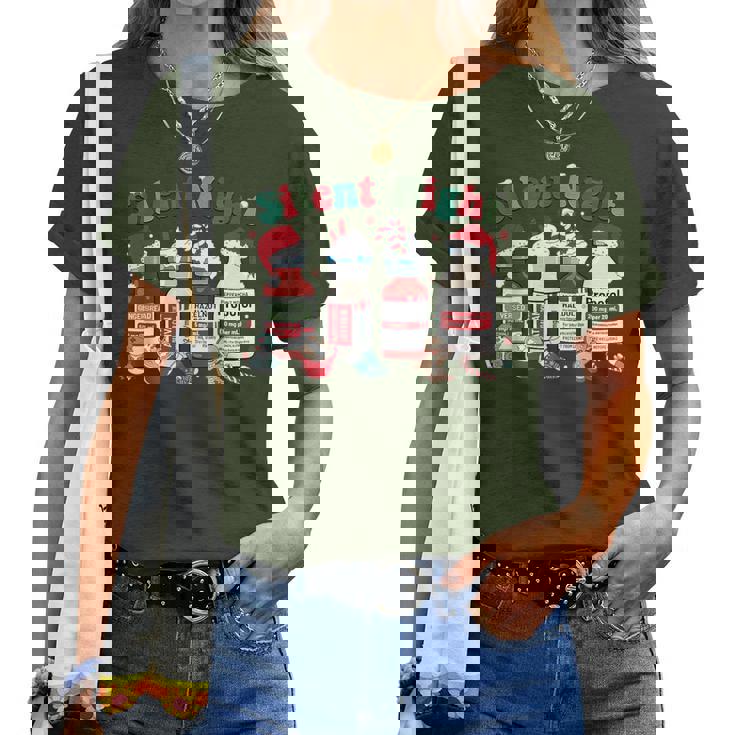 Silent Night Merry Christmas Nurse Pills Pharmacist Pharmacy Women T-shirt