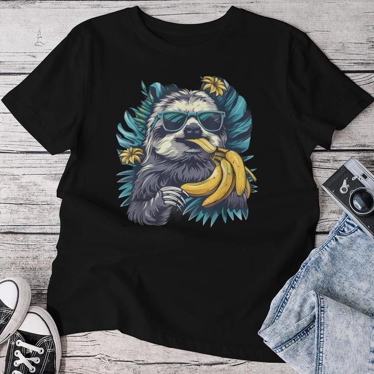 Banana Sloth Wildlife Sunglasses Portrait Banana Fruit T-shirt Frauen Lustige Geschenke