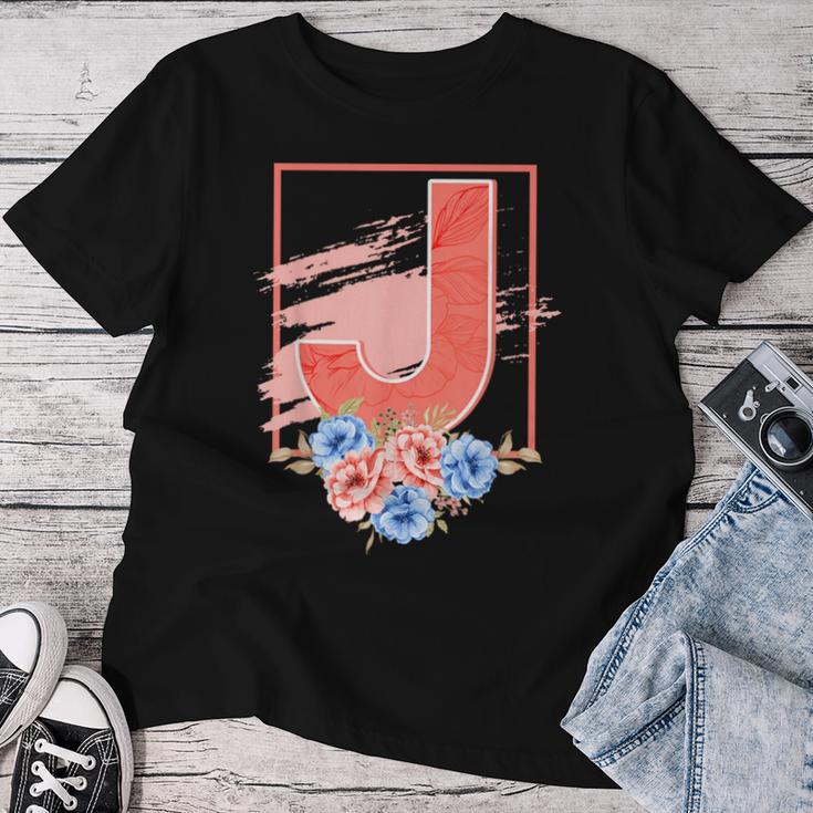 Letter J Flowers Last Name Alphabet Consonant Girl Birthday T-shirt Frauen Lustige Geschenke