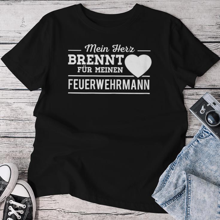 Women's Mein Herz Brennt Für Meinen Fireman Fire Brigade T-shirt Frauen Lustige Geschenke