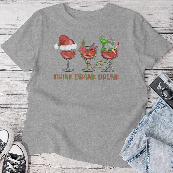 Drink Drank Drunk Wine Santa Christmas Blue T-shirt Frauen Lustige Geschenke