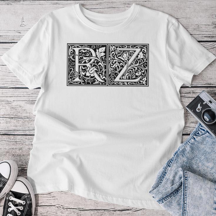 Rz Initials R Z Name Surname Onomastics Onomatology Gray T-shirt Frauen Lustige Geschenke