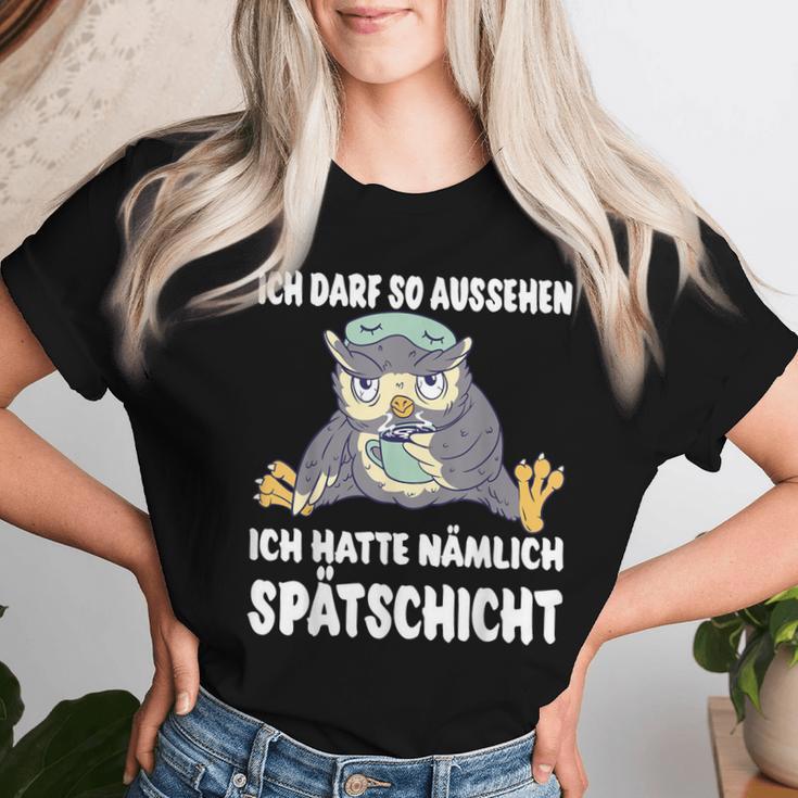 Ich Darf So Aussehen Ich Hatte Spätschicht Coffee Owl T-shirt Frauen Geschenke für Sie