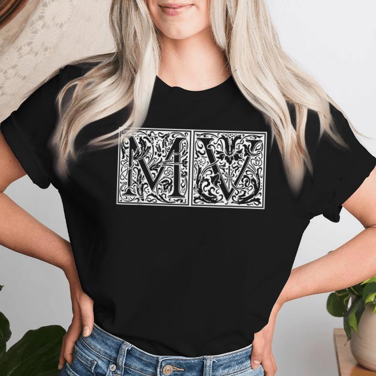 Mv Initialen M Name Nachname Onomastics Onomatology T-shirt Frauen Geschenke für Sie