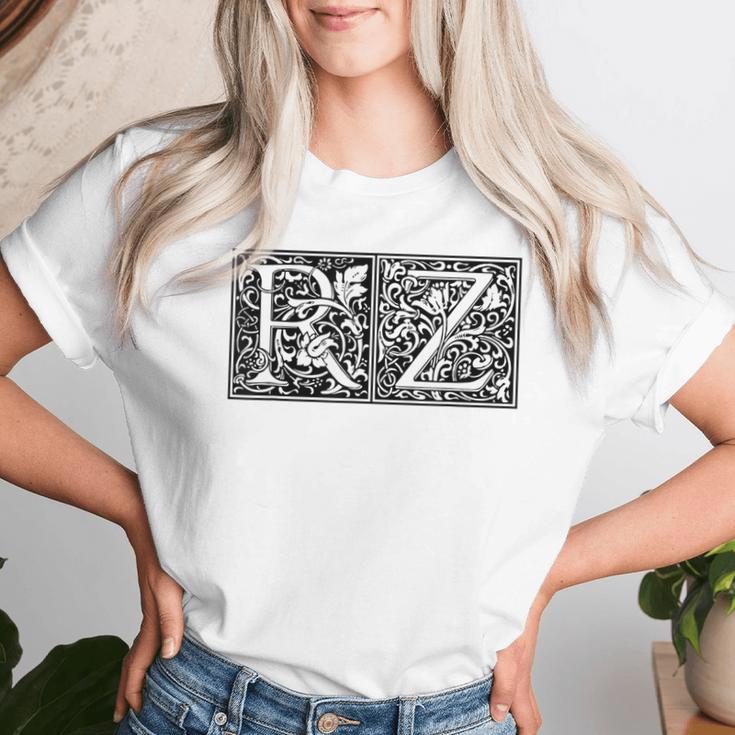 Rz Initials R Z Name Surname Onomastics Onomatology Gray T-shirt Frauen Geschenke für Sie